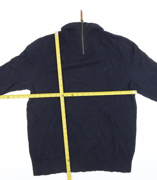 Fat Face Men’s Blue Wool Blend Full Zip High Neck Jumper Size L