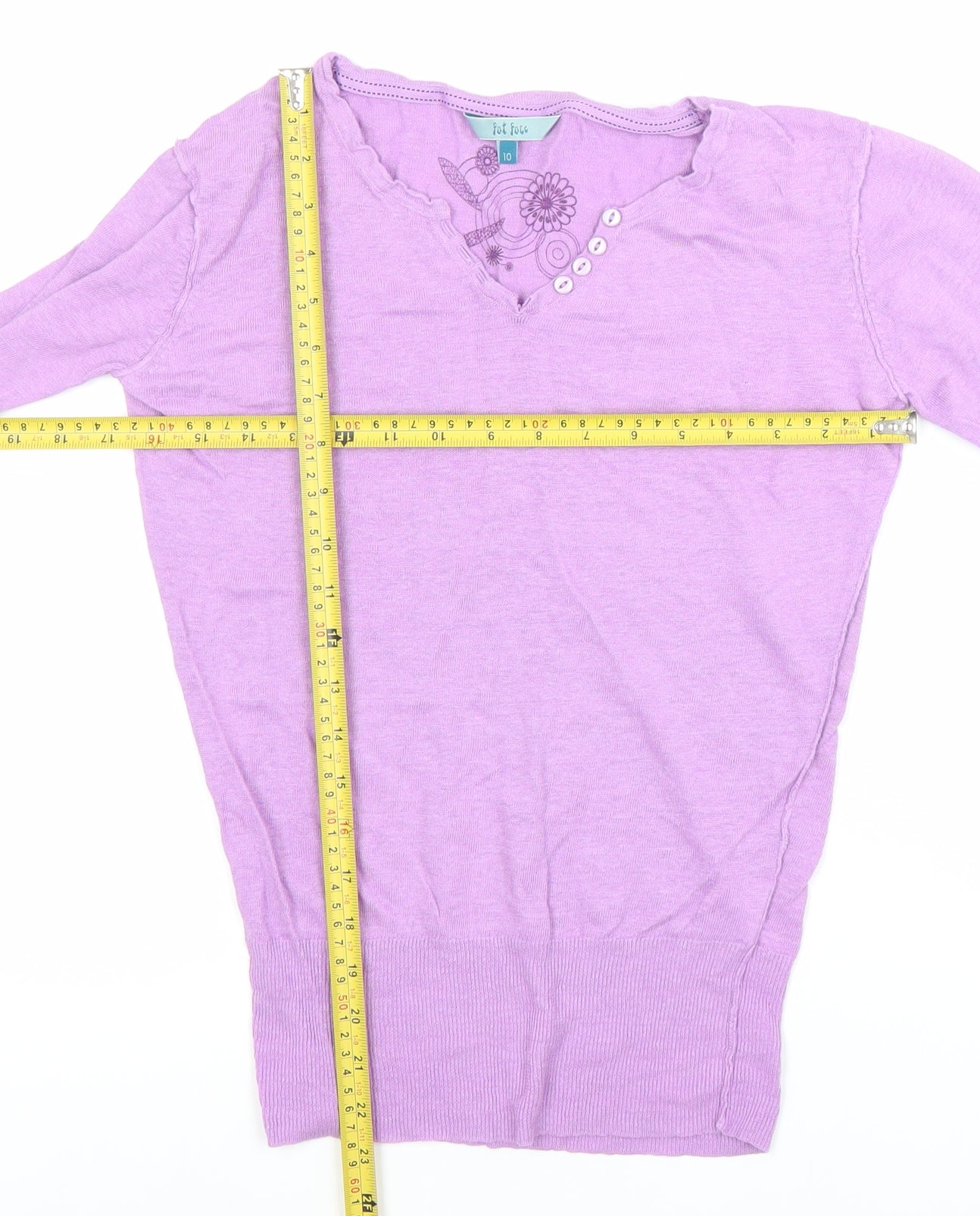 Fat Face Women's Purple Linen V-Neck Jumper Size 10