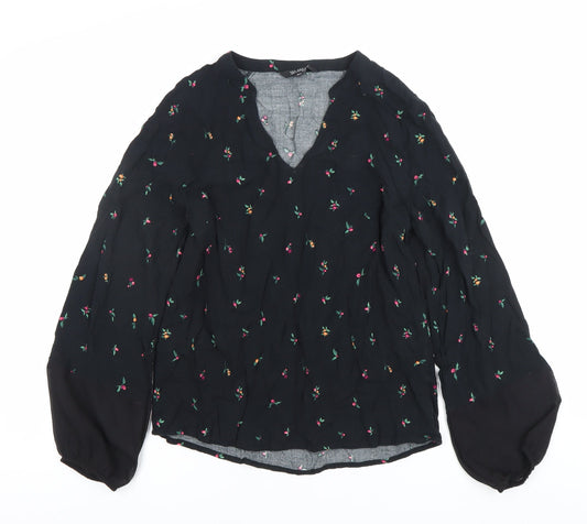 Top Secret Women Black Floral Embroidered Tunic Blouse Size 6