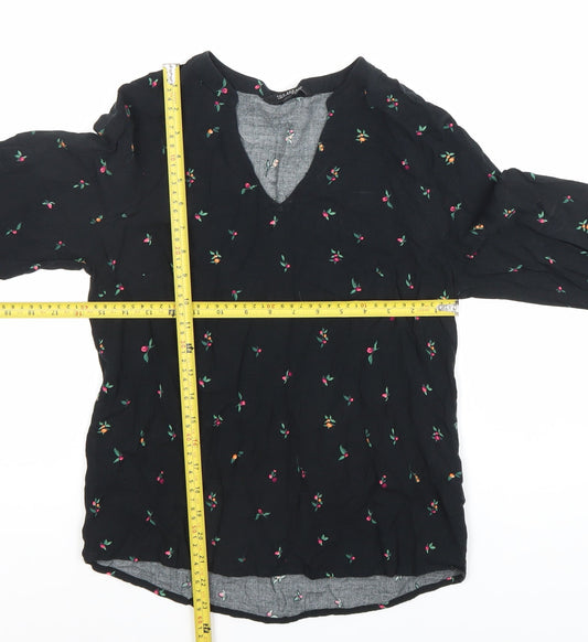 Top Secret Women Black Floral Embroidered Tunic Blouse Size 6