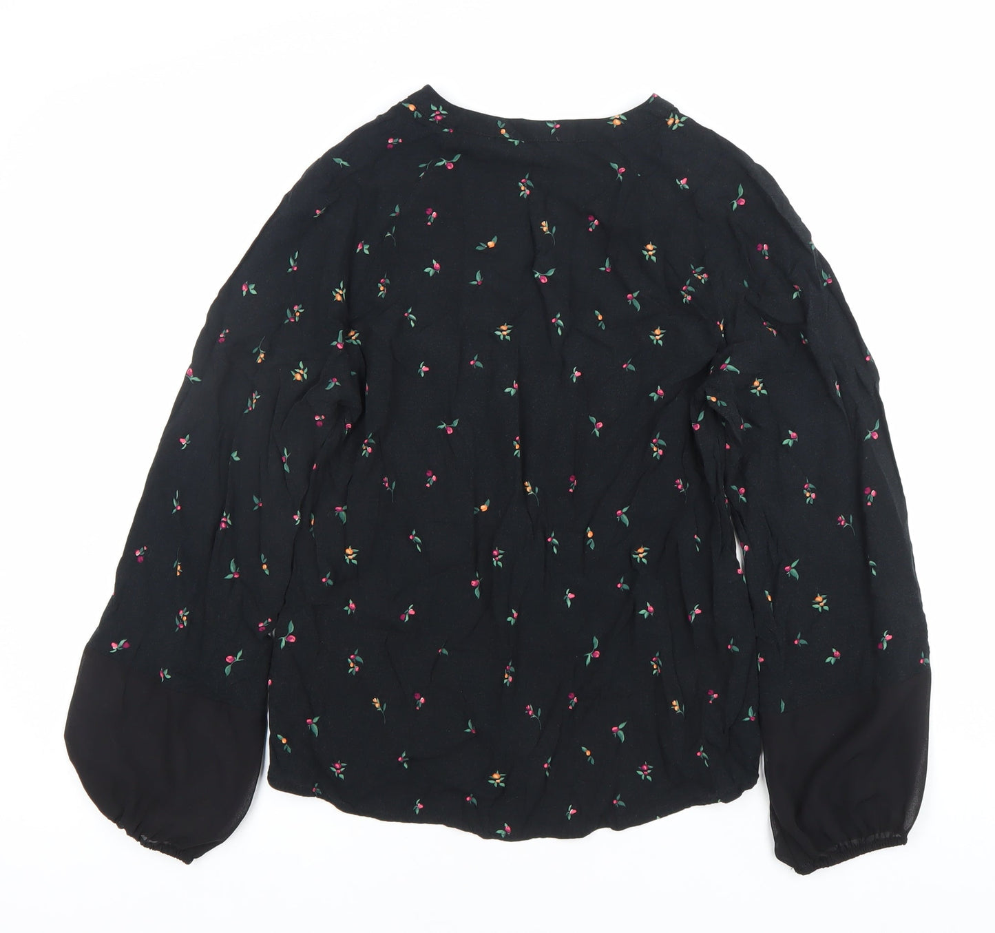 Top Secret Women Black Floral Embroidered Tunic Blouse Size 6