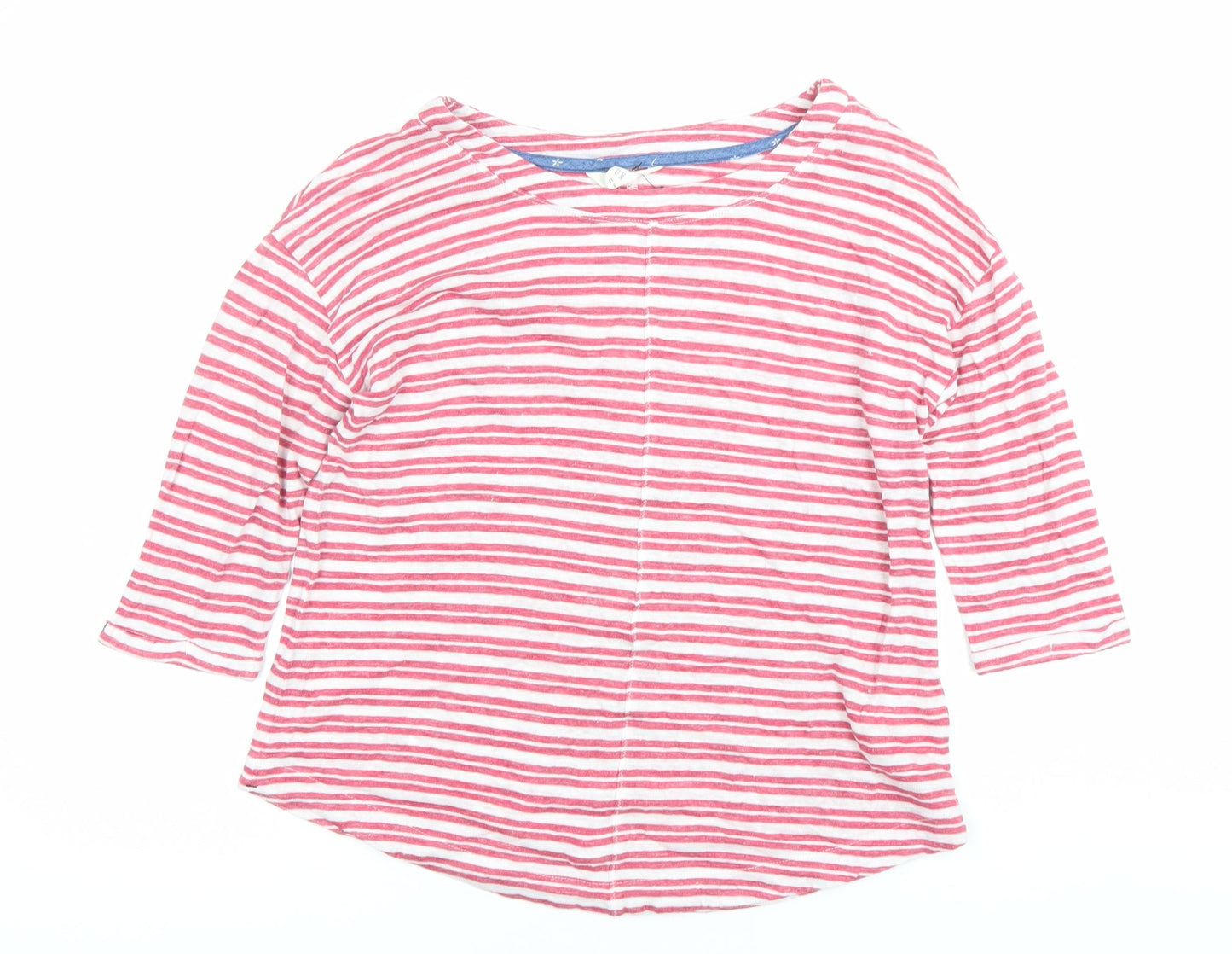 White Stuff Women's Pink Striped Cotton 2XL Boat Neck 3/4 Sleeve Top