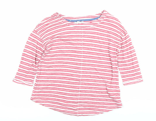 White Stuff Women's Pink Striped Cotton 2XL Boat Neck 3/4 Sleeve Top
