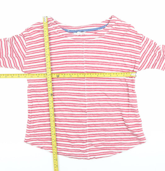 White Stuff Women's Pink Striped Cotton 2XL Boat Neck 3/4 Sleeve Top