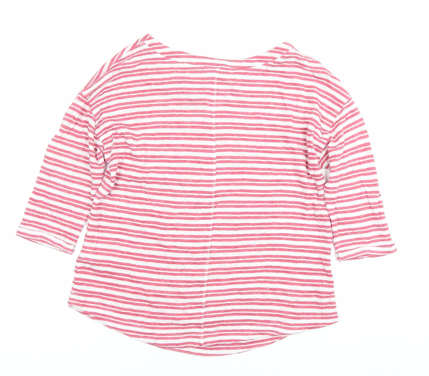 White Stuff Women's Pink Striped Cotton 2XL Boat Neck 3/4 Sleeve Top