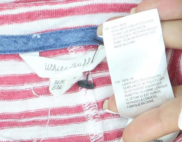 White Stuff Women's Pink Striped Cotton 2XL Boat Neck 3/4 Sleeve Top