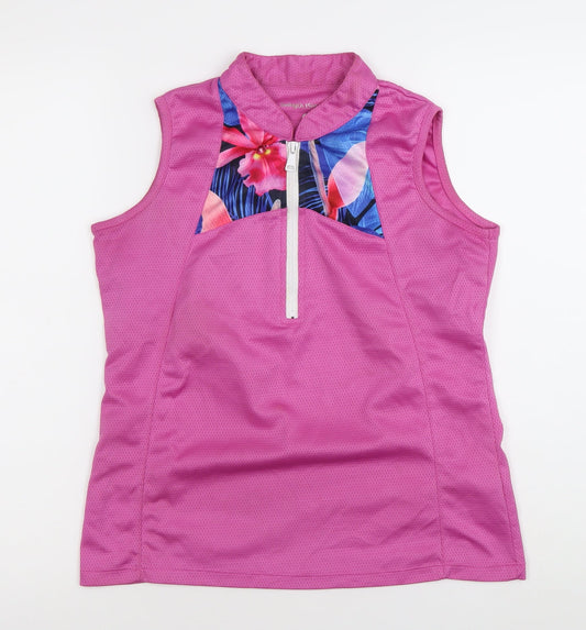 Swing Out Sister Golf Women's Pink Tropical Polo Tank Top M