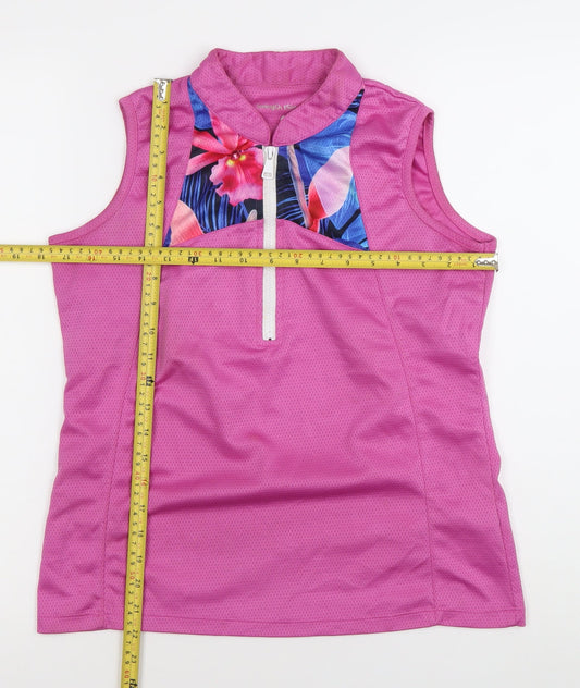 Swing Out Sister Golf Women's Pink Tropical Polo Tank Top M