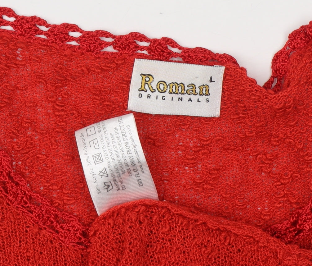 Roman Originals Women's Red Floral Embroidered Knit Jumper L