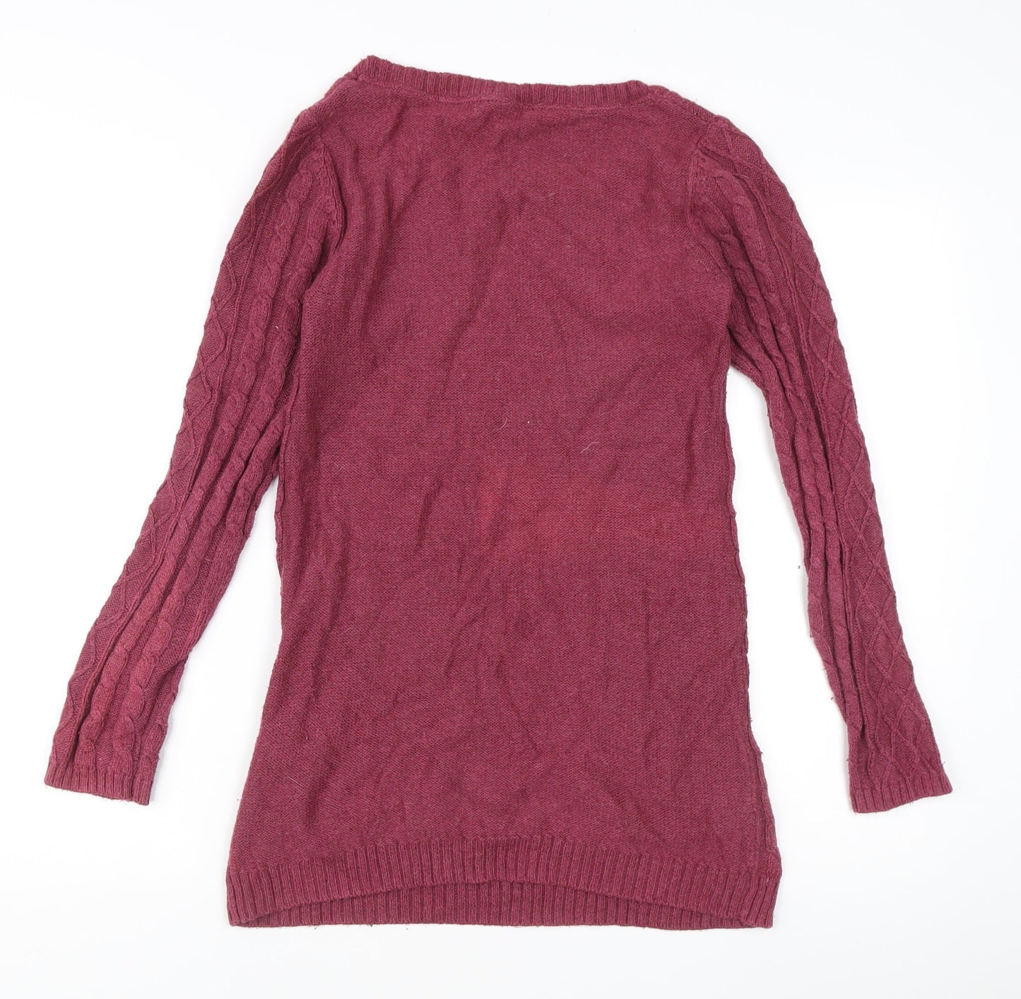 Fat Face Women's Purple Wool Blend Cable Knit Tunic Jumper Size 10