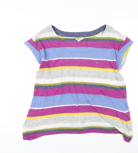 White Stuff Women's Multicolour Striped Cotton Modal T-Shirt UK 16