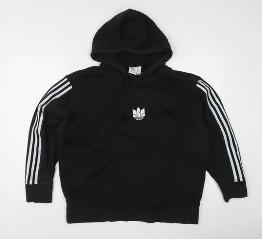 adidas Men’s Black Pullover Hoodie L Trefoil Logo 3-Stripes Sportswear