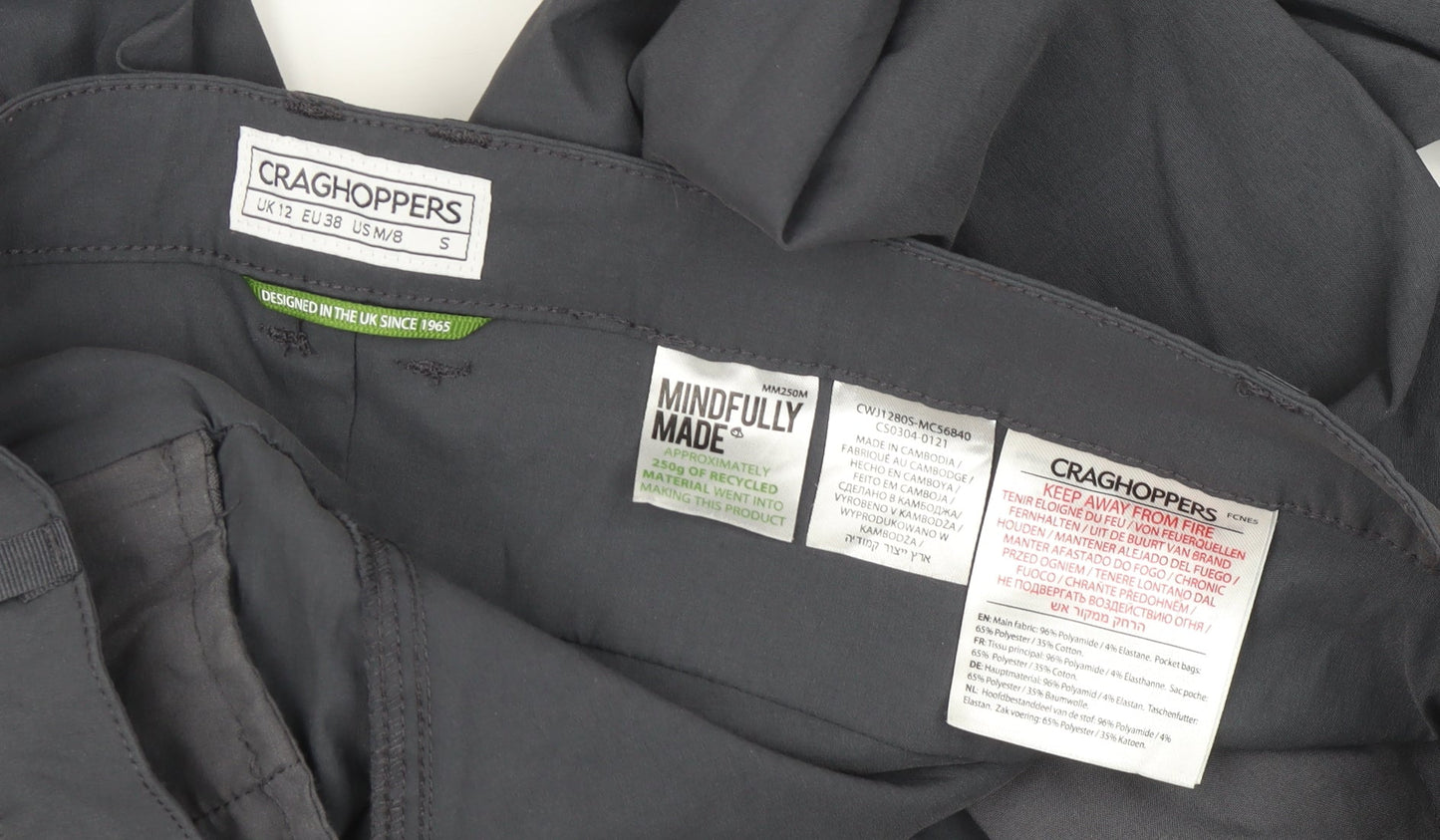 Craghoppers Womens Grey Size 12 Straight Leg Travel Trousers