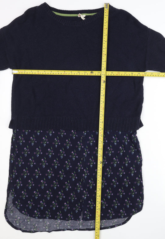 White Stuff Women's Blue Floral Layered Hem Long Sleeve Jumper Size 12