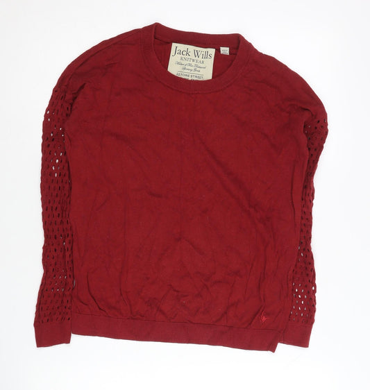 Jack Wills Women's Red Size 8 Crew Neck Crochet Sleeve Jumper