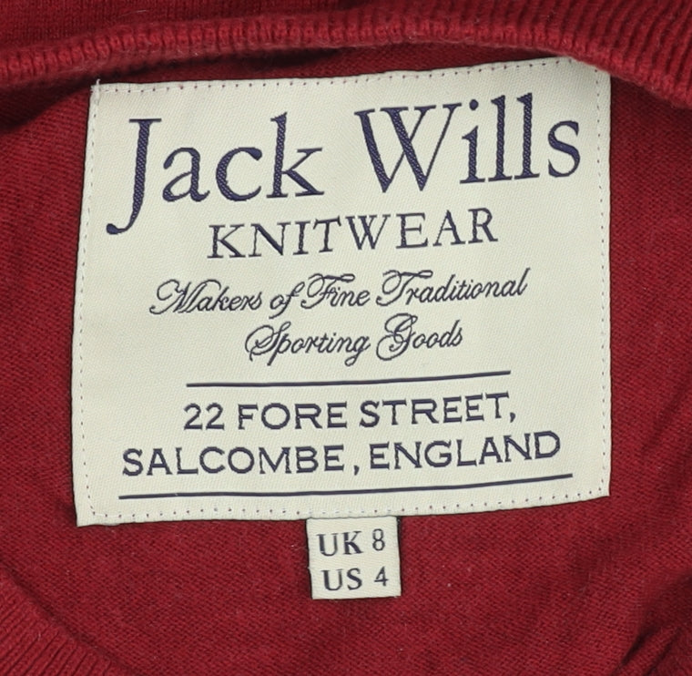 Jack Wills Women's Red Size 8 Crew Neck Crochet Sleeve Jumper
