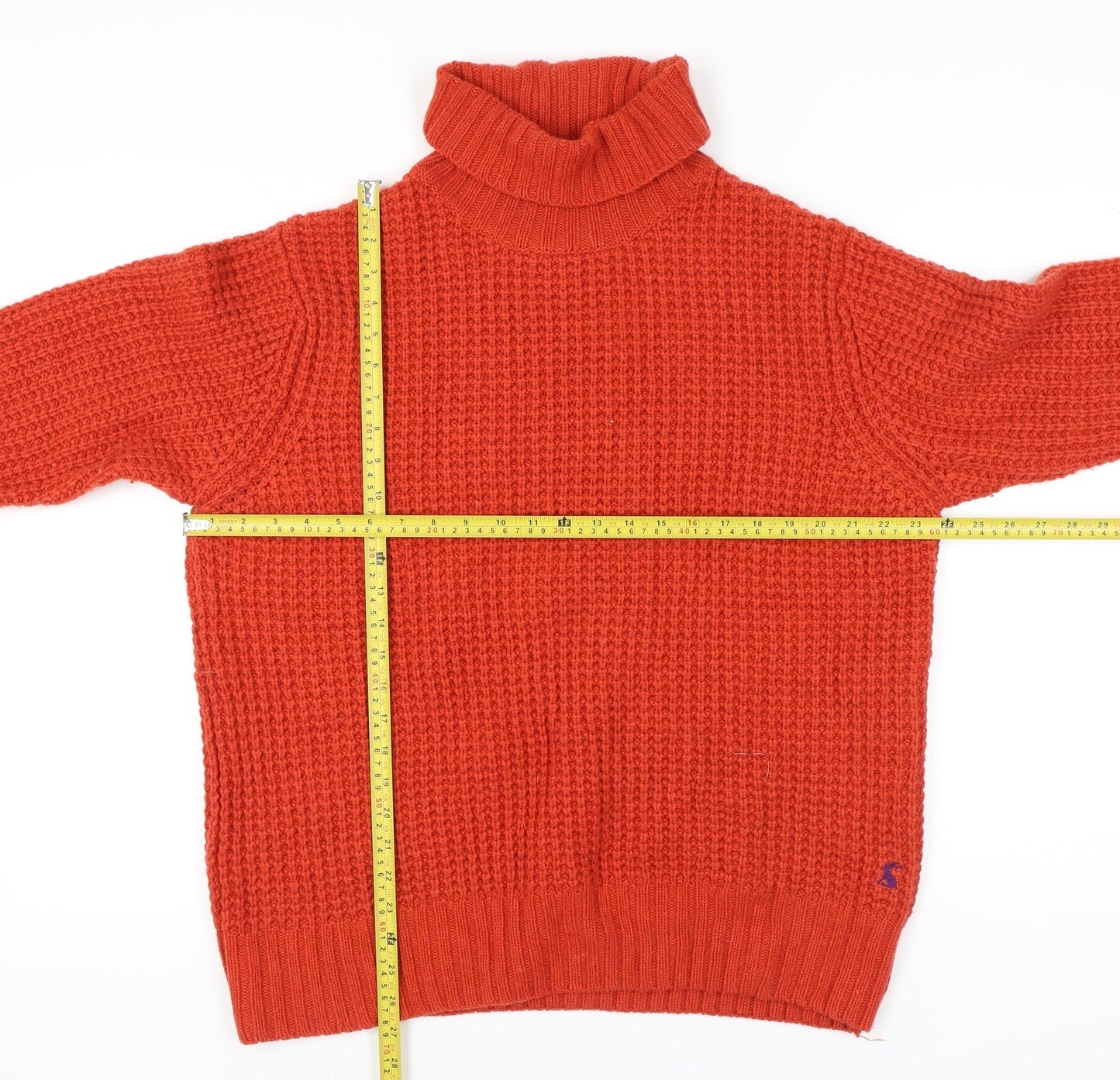 Joules Womens Orange 2XL Roll Neck Chunky Knit Wool Blend Jumper