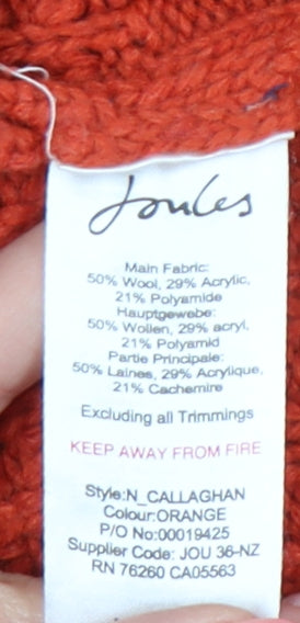 Joules Womens Orange 2XL Roll Neck Chunky Knit Wool Blend Jumper