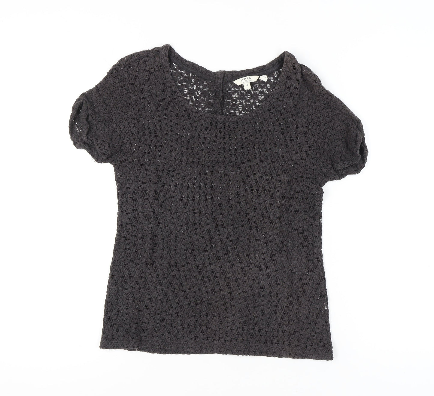 FatFace Women’s Black Cotton Crochet Short Sleeve T-Shirt Size 10