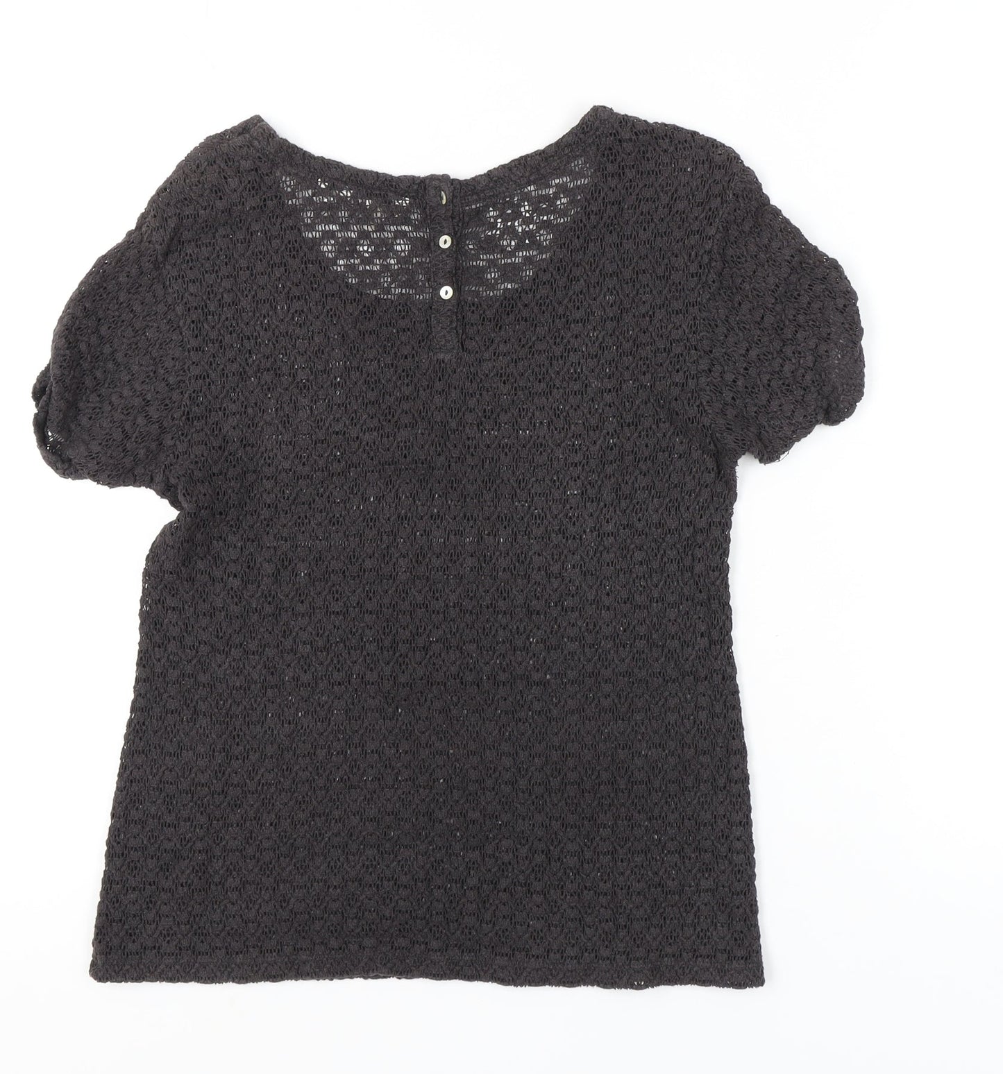 FatFace Women’s Black Cotton Crochet Short Sleeve T-Shirt Size 10