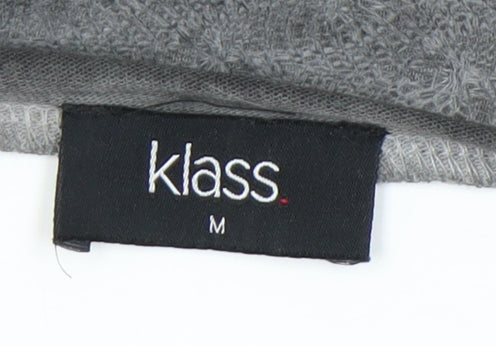 Klass Women's Grey Lace Knit Leopard Print Long Sleeve Blouse M