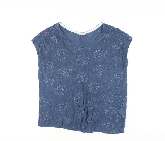 White Stuff Women's Blue Linen V-Neck Cap Sleeve T-Shirt Size 10