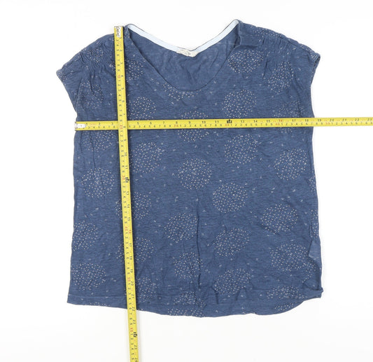 White Stuff Women's Blue Linen V-Neck Cap Sleeve T-Shirt Size 10