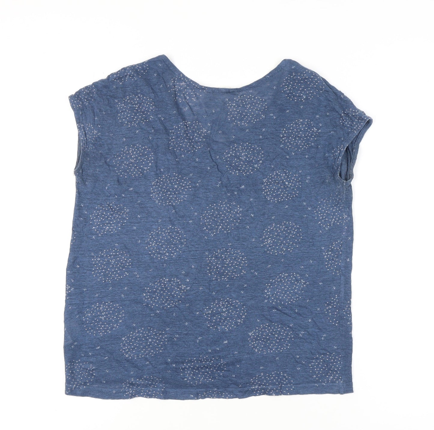 White Stuff Women's Blue Linen V-Neck Cap Sleeve T-Shirt Size 10