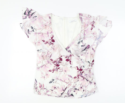 Jacques Vert Women’s Multicolour Floral Wrap Blouse UK 14 Spring