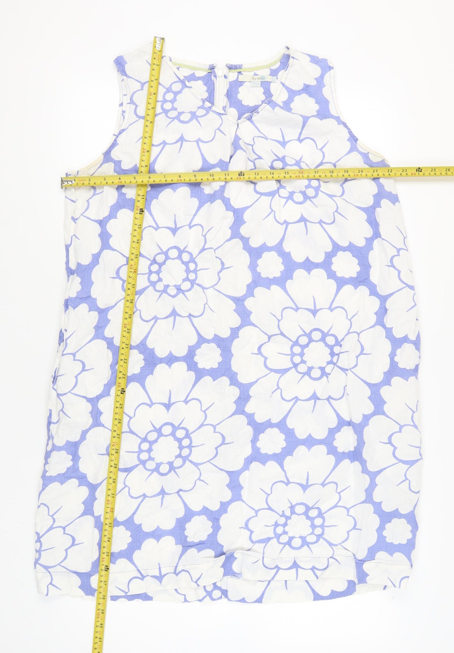 Boden Women Blue Floral Linen Shift Dress L Sleeveless Knee Length