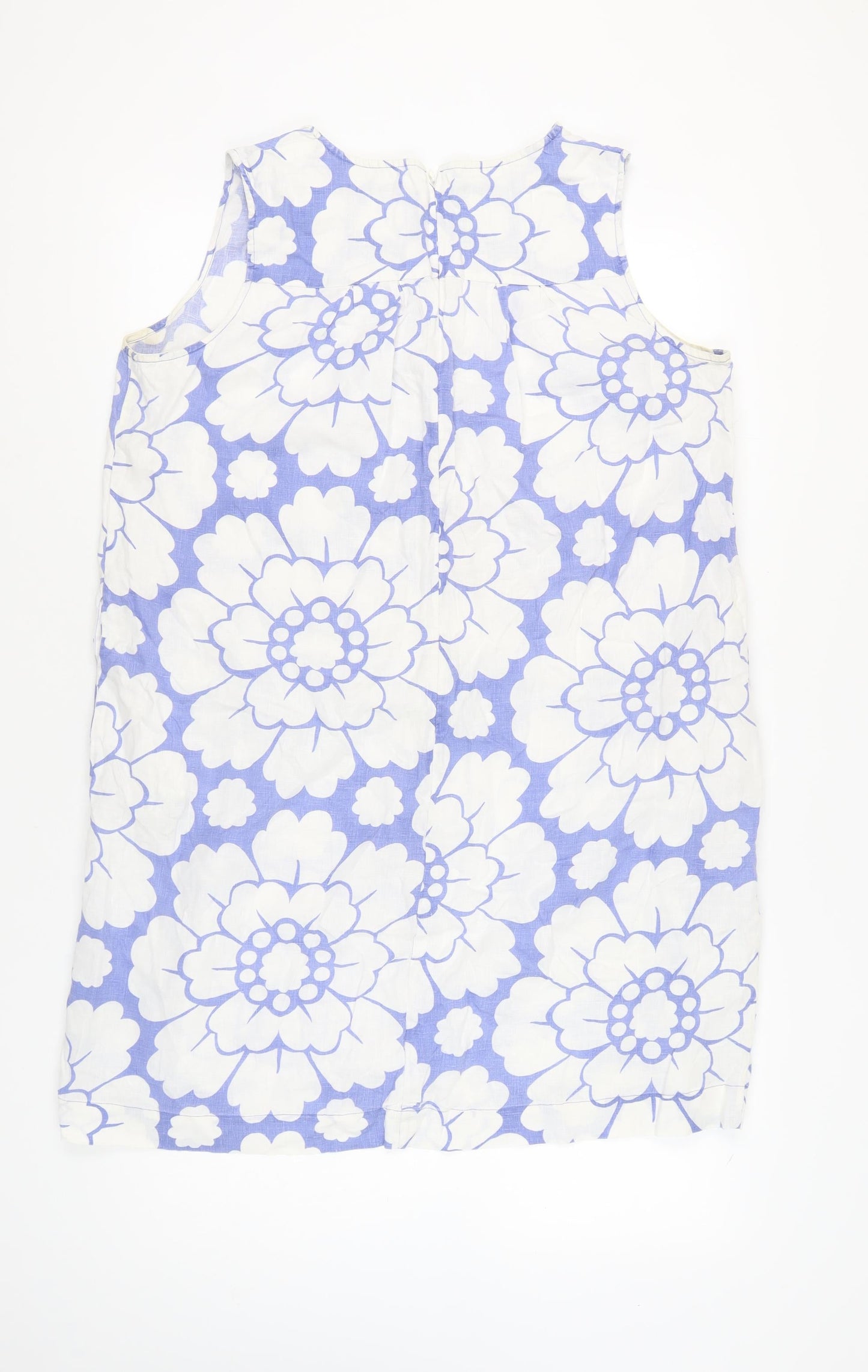 Boden Women Blue Floral Linen Shift Dress L Sleeveless Knee Length