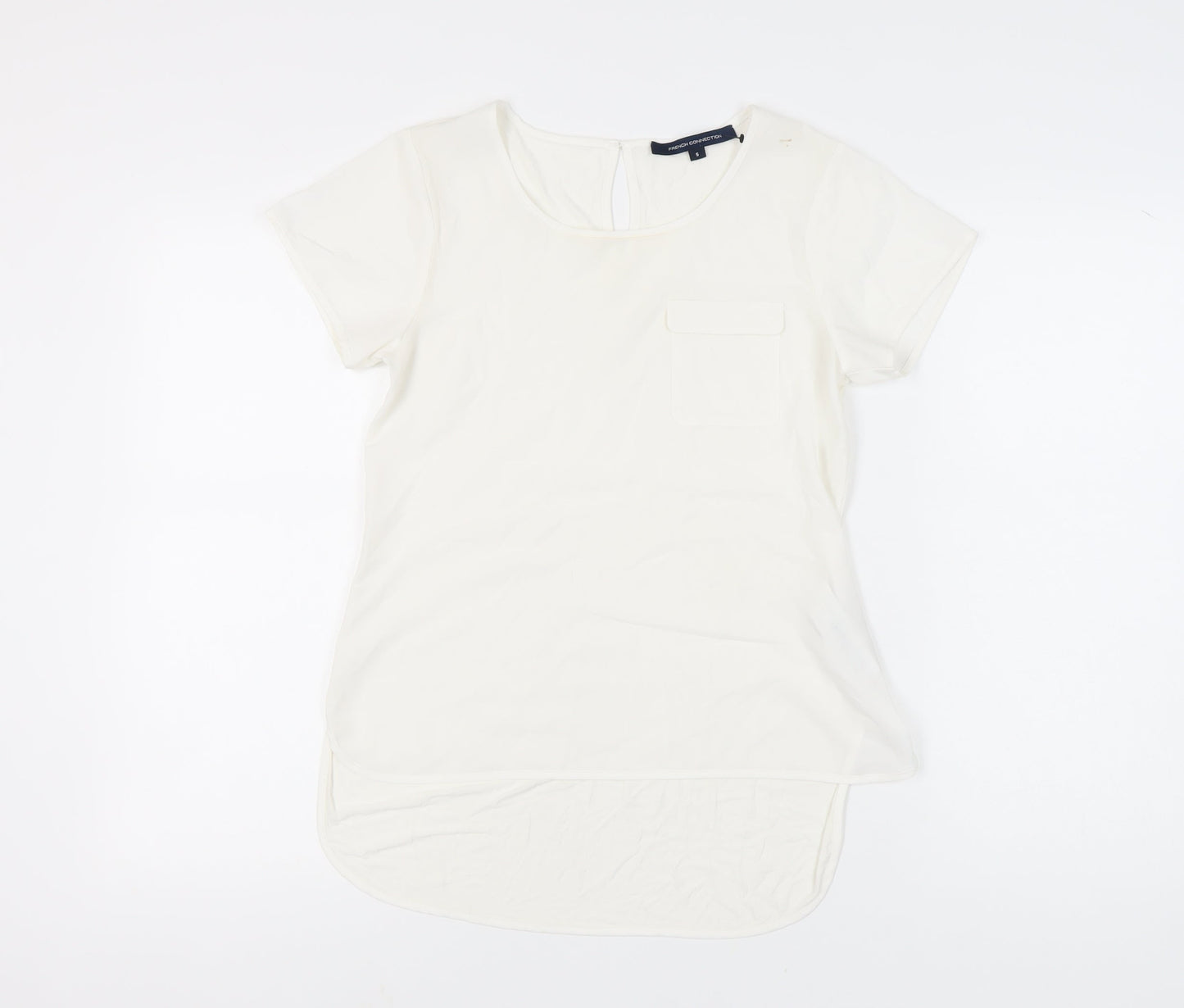 French Connection Womens Ivory Short Sleeve Scoop Neck T-Shirt Size S