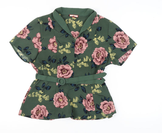 Joe Browns Women’s Green Floral Wrap Blouse Size 14 Short Sleeve