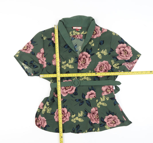 Joe Browns Women’s Green Floral Wrap Blouse Size 14 Short Sleeve