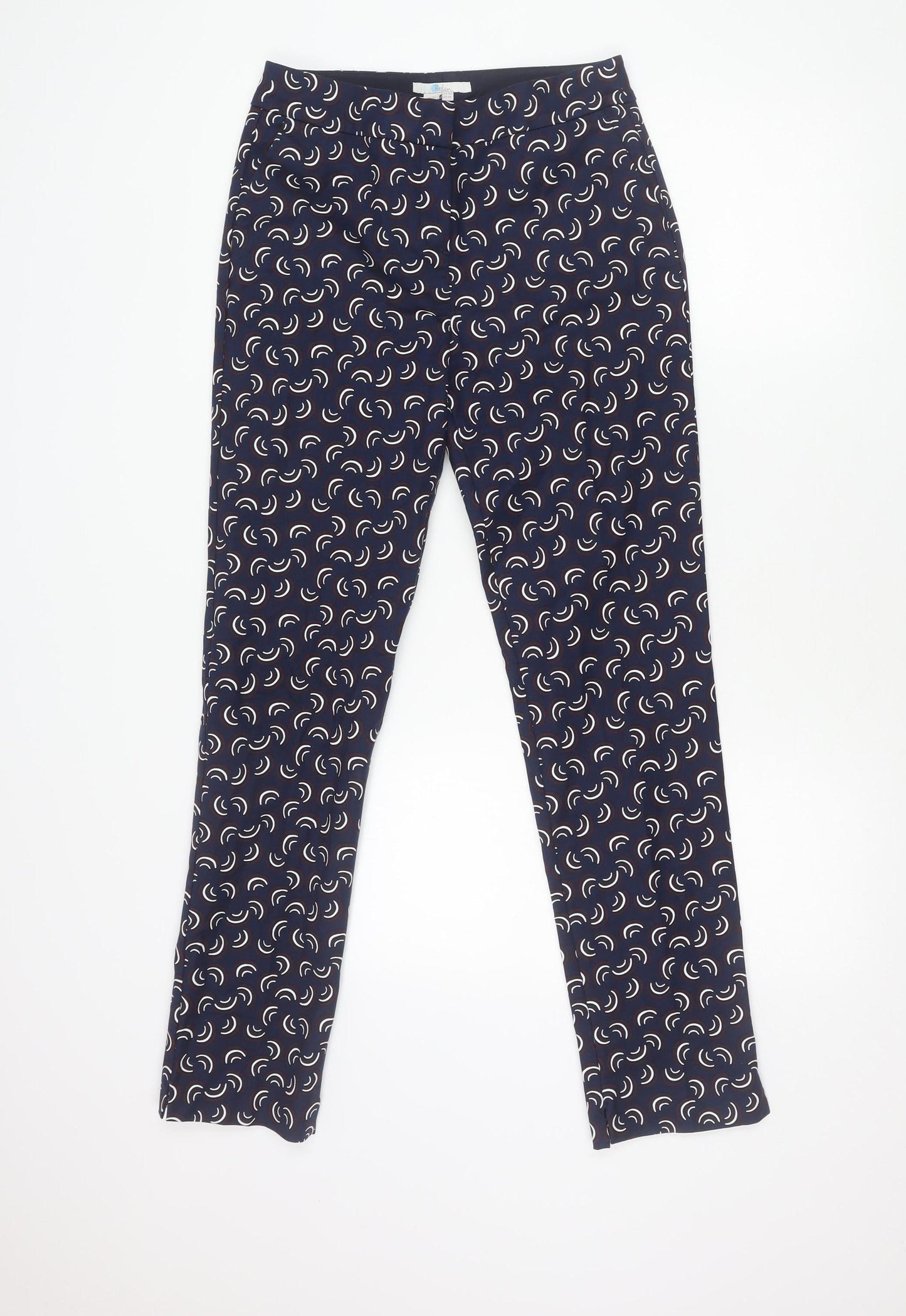 Boden Women's Blue Geometric Slim Trousers Size 10 Cotton Stretch