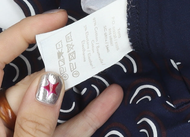 Boden Women's Blue Geometric Slim Trousers Size 10 Cotton Stretch