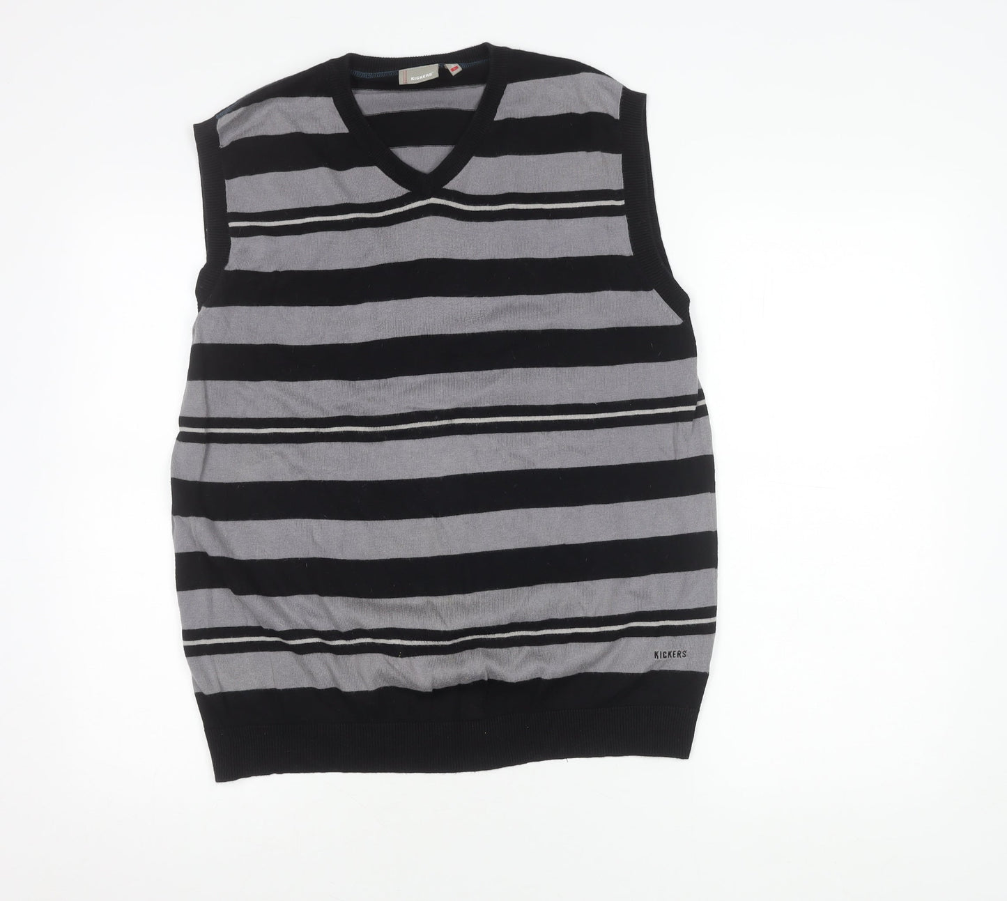 Kickers Men's Black Striped Cotton V-Neck Sleeveless Vest L