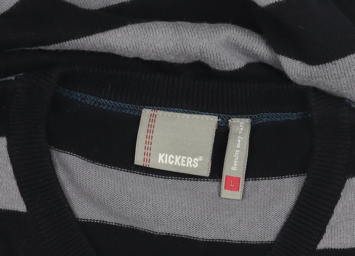 Kickers Men's Black Striped Cotton V-Neck Sleeveless Vest L