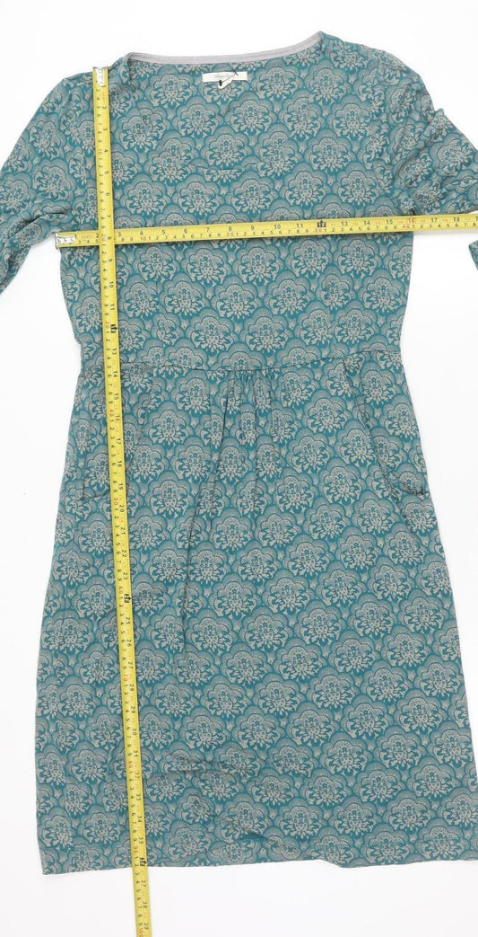 White Stuff Women's Blue Floral Shift Dress Size 10 Long Sleeve