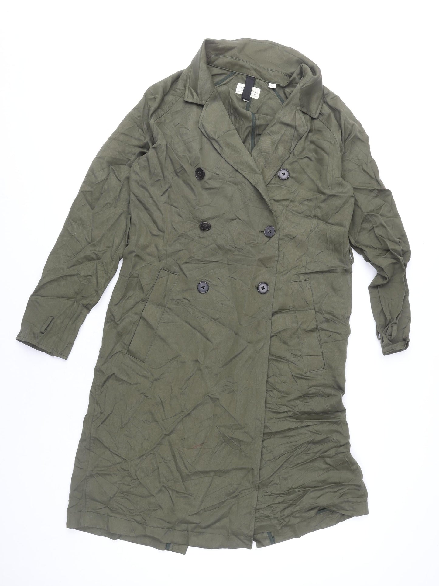 Jack Wills Women's Green Lyocell Long Trench Coat Size 8
