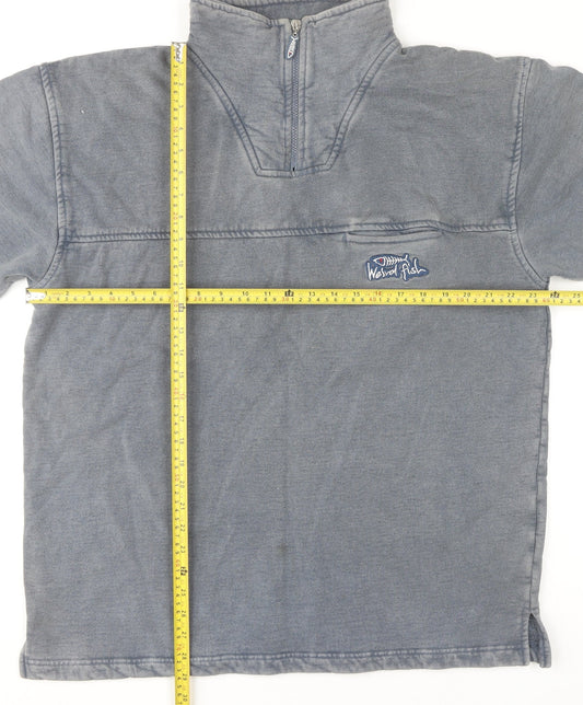 Weird Fish Men's Blue L 1/4 Zip Cotton Sweatshirt Mock Neck