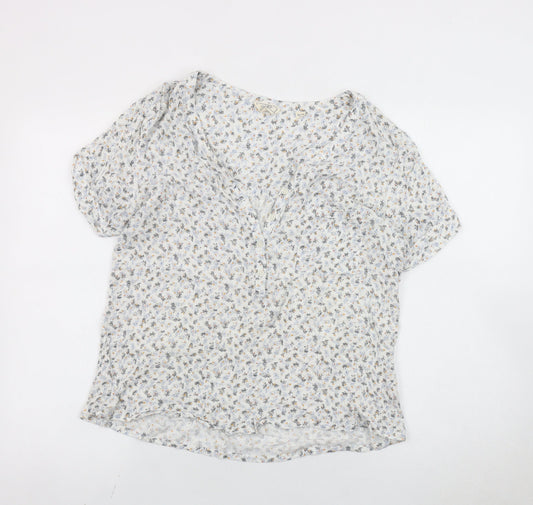 Fat Face Women White Floral Viscose Short Sleeve Blouse UK 10