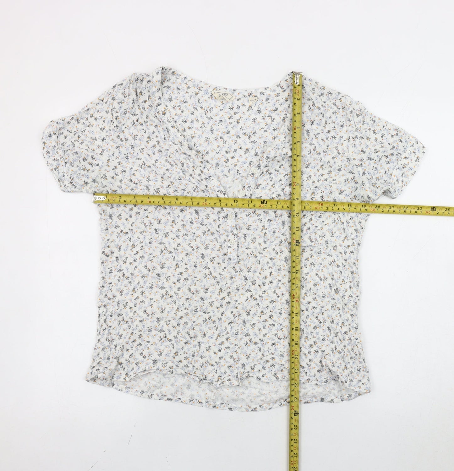 Fat Face Women White Floral Viscose Short Sleeve Blouse UK 10