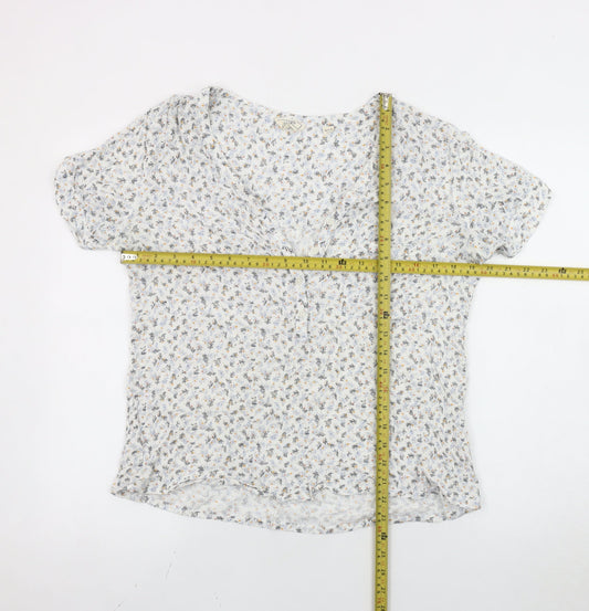 Fat Face Women White Floral Viscose Short Sleeve Blouse UK 10