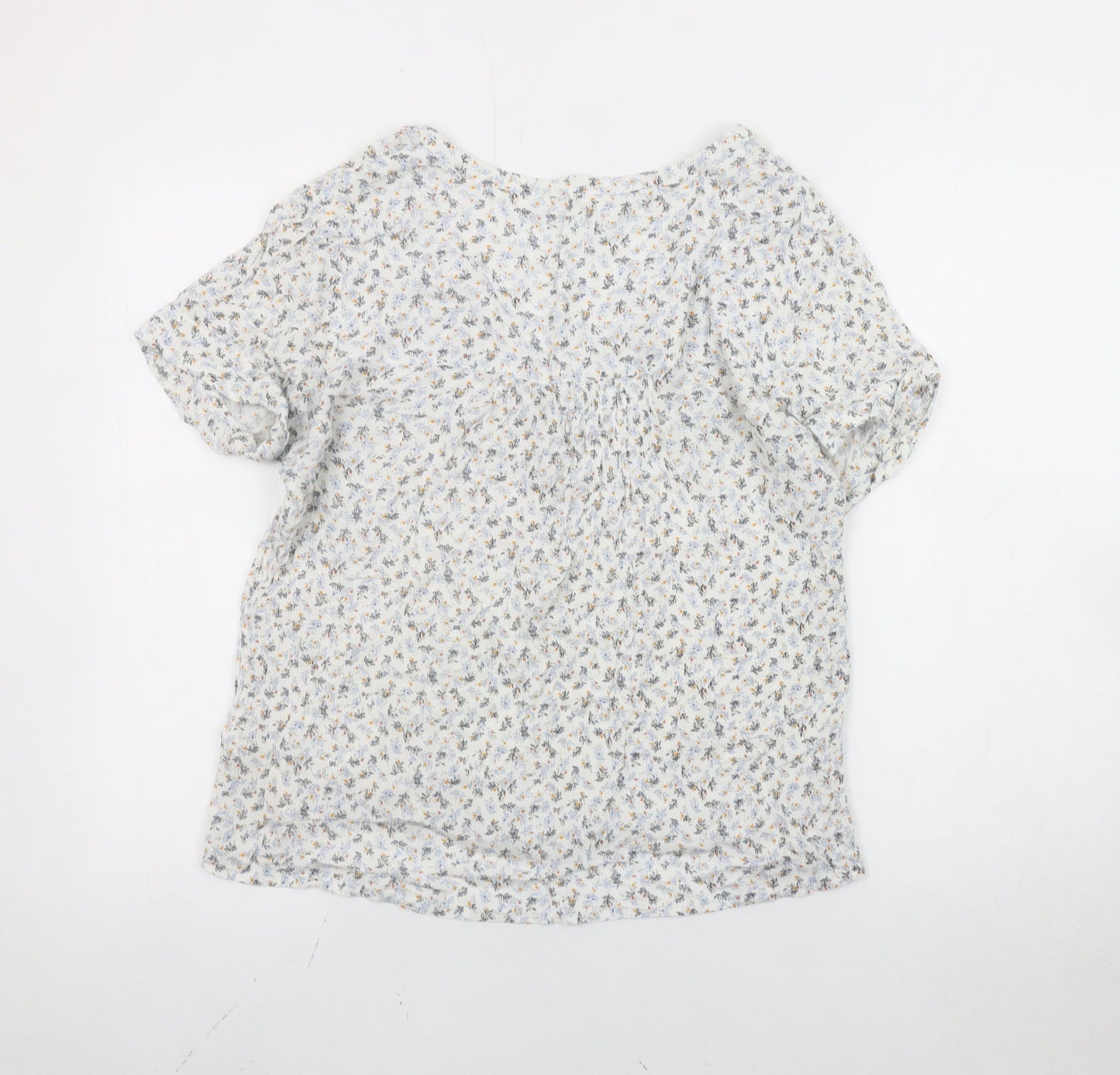 Fat Face Women White Floral Viscose Short Sleeve Blouse UK 10