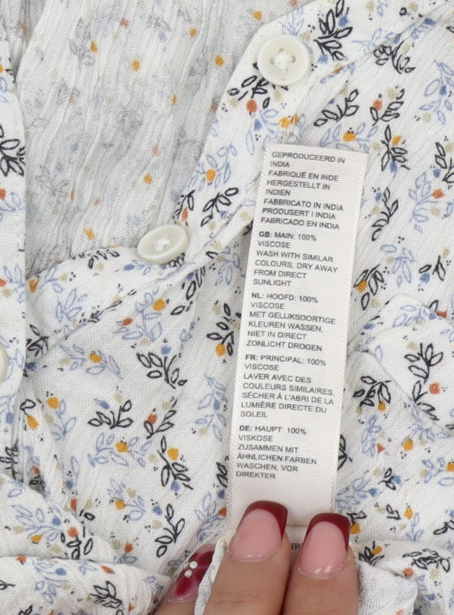 Fat Face Women White Floral Viscose Short Sleeve Blouse UK 10