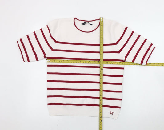 Crew Clothing Women White & Red Striped Cotton Silk Jumper Size 14