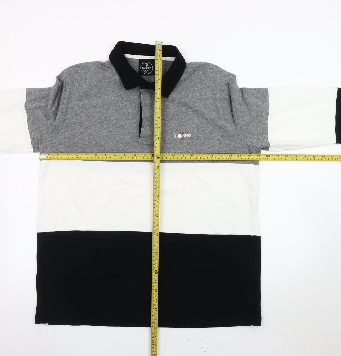 Guinness Men’s Grey Colourblock Long Sleeve Polo Shirt XL