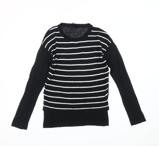 Jaeger Womens Black Striped Linen Blend Jumper Size S Crew Neck