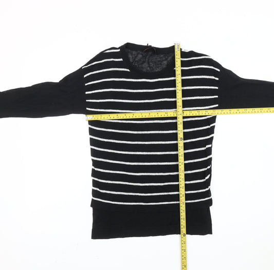 Jaeger Womens Black Striped Linen Blend Jumper Size S Crew Neck